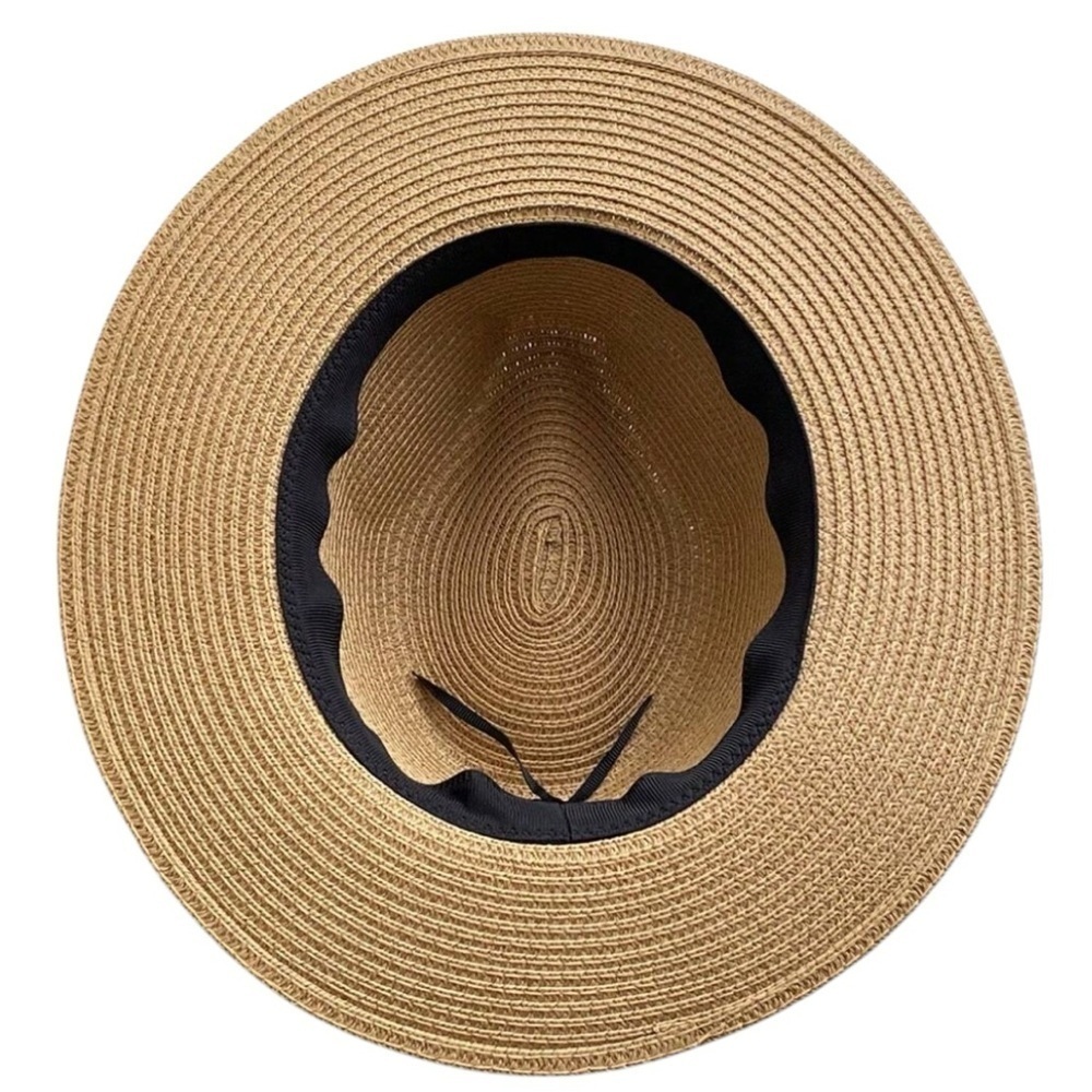 Straw Sun Hat Tan Fedora with Black Sash New with Tags One Size Adjustable Band - Picture 7 of 15